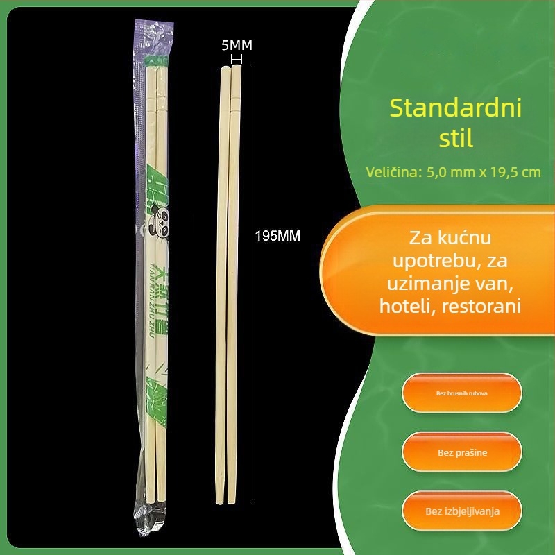Jednokratni štapići za jelo, individualno pakirani, za restorane i brzu hranu, pakiranje od 100 ili 200 parova, biorazgradivo