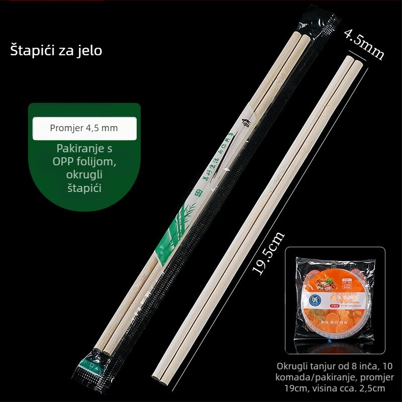 Jednokratni bambusovi štapići, individualno pakirani za komercijalno ugostiteljstvo, 50 parova po pakiranju, nisu prikladni za mikrovalnu, biološki razgradivi