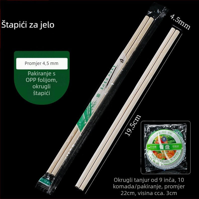Jednokratni bambusovi štapići, individualno pakirani za komercijalno ugostiteljstvo, 50 parova po pakiranju, nisu prikladni za mikrovalnu, biološki razgradivi