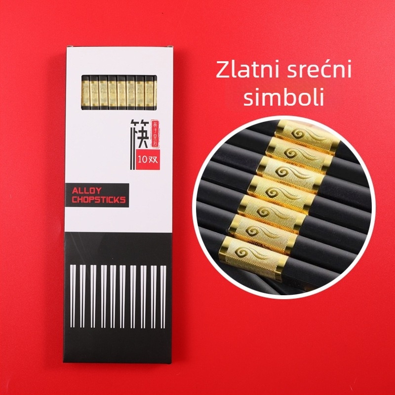 Set štapića za jelo od legure, 10 pari, protuklizni, sterilizirajući, strojno polirano, za hotele i kućnu upotrebu