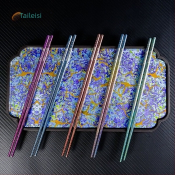 Set štapića za jelo od čistog titana s kutijom za poklon – uzorak Ledeni cvijet, moderan jednostavan stil, poliranje vodom, mogućnost prilagodbe