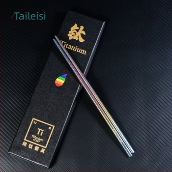 Set štapića za jelo od čistog titana s kutijom za poklon – uzorak Ledeni cvijet, moderan jednostavan stil, poliranje vodom, mogućnost prilagodbe