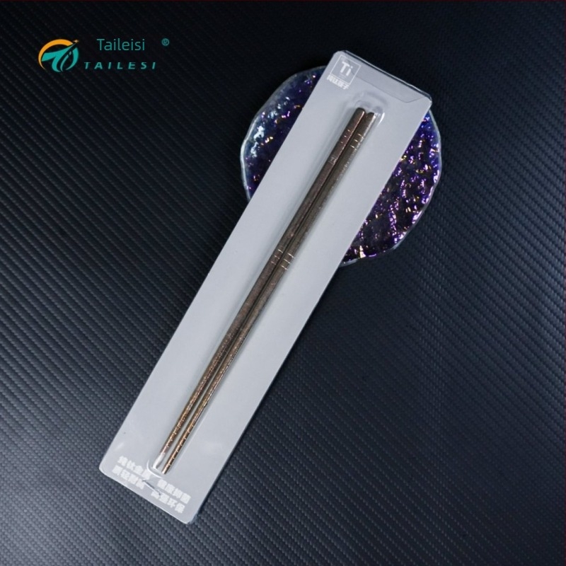 Set štapića za jelo od čistog titana s kutijom za poklon – uzorak Ledeni cvijet, moderan jednostavan stil, poliranje vodom, mogućnost prilagodbe