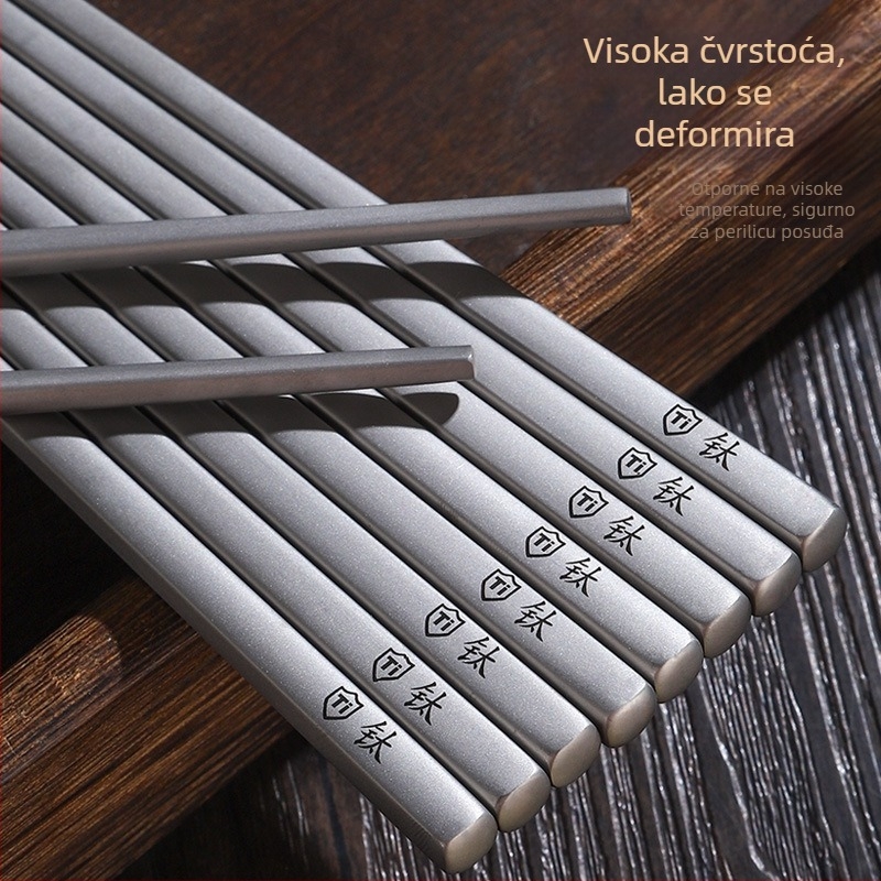 Štapići za jelo od titanijske legure, četvrtasti presjek, pjeskovani završetak, protuklizni i otporni na plijesan, u kutiji za poklon