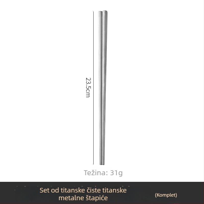 Štapići za jelo od titanijske legure, četvrtasti presjek, pjeskovani završetak, protuklizni i otporni na plijesan, u kutiji za poklon