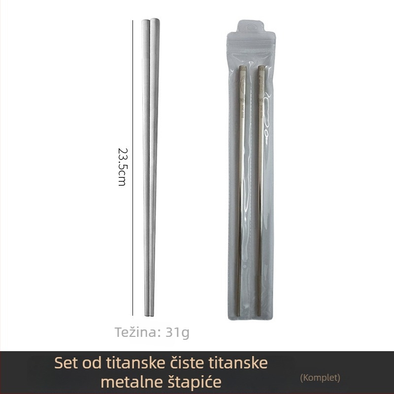 Štapići za jelo od titanijske legure, četvrtasti presjek, pjeskovani završetak, protuklizni i otporni na plijesan, u kutiji za poklon