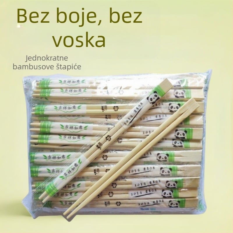 Jednokratne bambusove štapiće za jelo, higijenski kružni dizajn, 50 kom, otporne na visoke temperature, pojedinačno pakirane