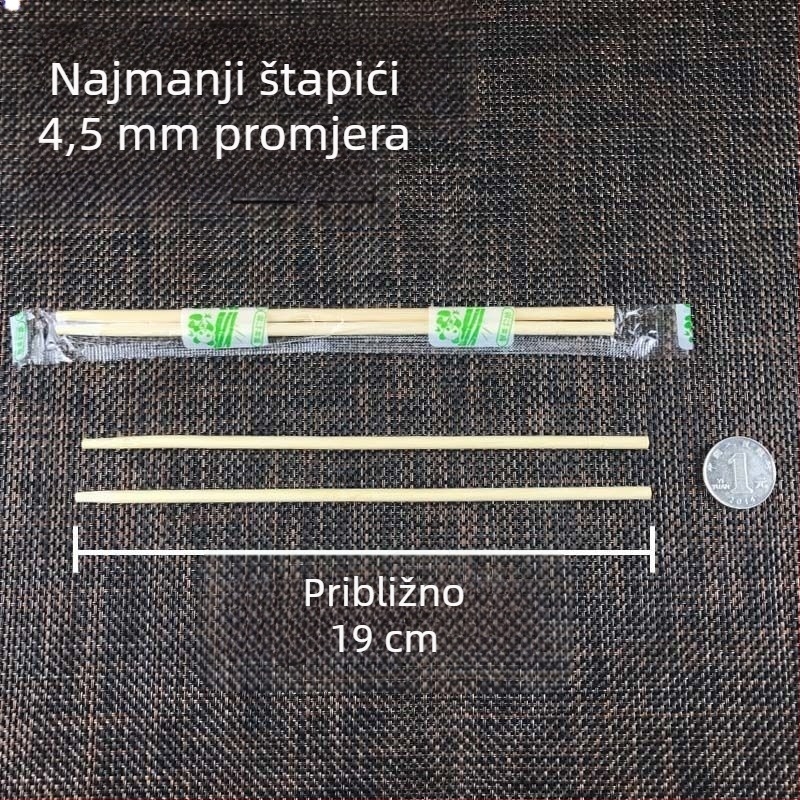 Jednokratne bambusove štapiće za jelo, higijenski kružni dizajn, 50 kom, otporne na visoke temperature, pojedinačno pakirane