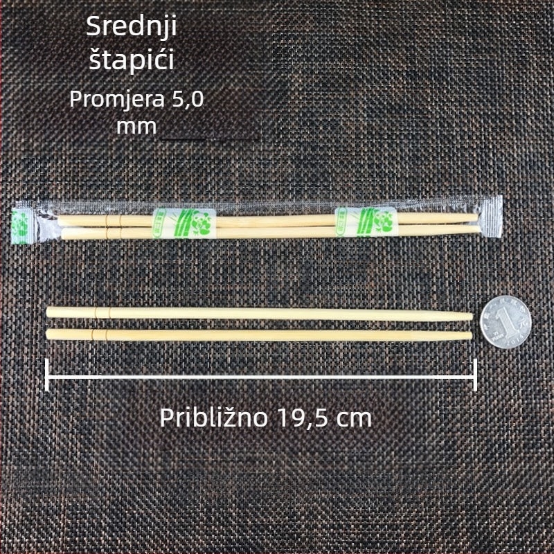 Jednokratne bambusove štapiće za jelo, higijenski kružni dizajn, 50 kom, otporne na visoke temperature, pojedinačno pakirane