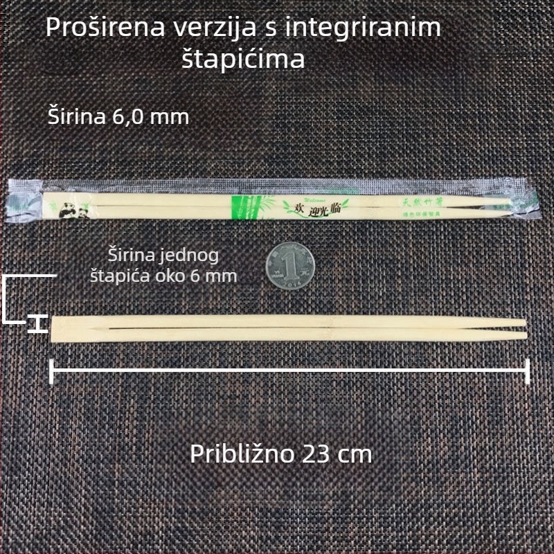 Jednokratne bambusove štapiće za jelo, higijenski kružni dizajn, 50 kom, otporne na visoke temperature, pojedinačno pakirane