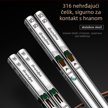 Kineske štapiće za jelo od 316L nehrđajućeg čelika, moderni minimalistički dizajn, karikatura uzorak, 1 par, ogledno polirana završna obrada