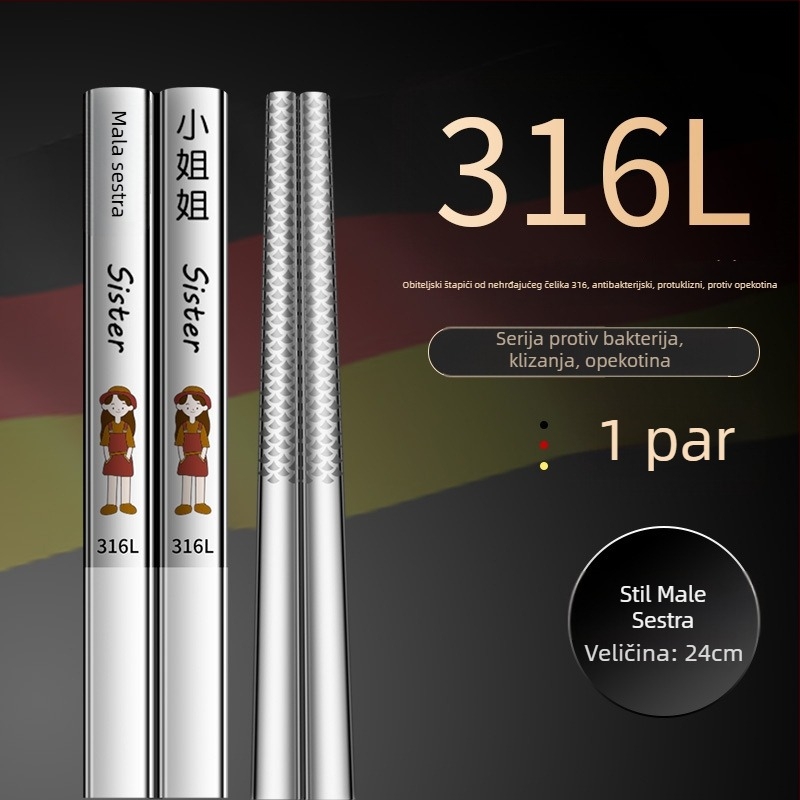 Kineske štapiće za jelo od 316L nehrđajućeg čelika, moderni minimalistički dizajn, karikatura uzorak, 1 par, ogledno polirana završna obrada