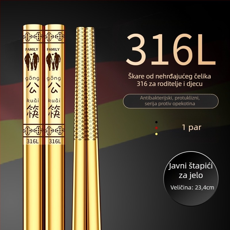 Kineske štapiće za jelo od 316L nehrđajućeg čelika, moderni minimalistički dizajn, karikatura uzorak, 1 par, ogledno polirana završna obrada