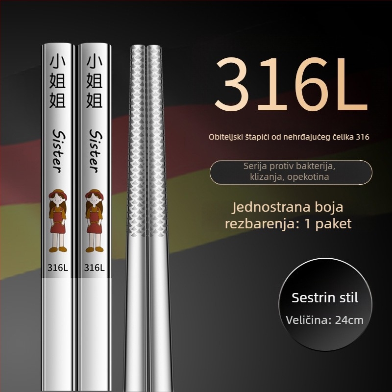 Kineske štapiće za jelo od 316L nehrđajućeg čelika, moderni minimalistički dizajn, karikatura uzorak, 1 par, ogledno polirana završna obrada