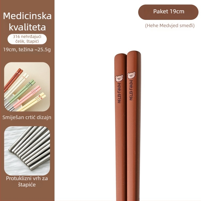 Štapići za jelo od 316 nerđajućeg čelika – otporni na visoke temperature, otporni na plijesan, protuklizni, po jedan par po osobi