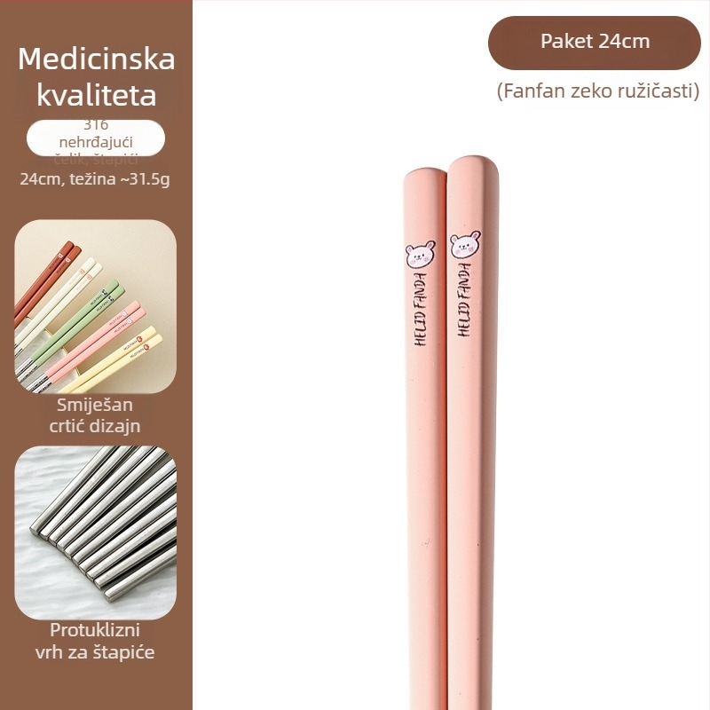 Štapići za jelo od 316 nerđajućeg čelika – otporni na visoke temperature, otporni na plijesan, protuklizni, po jedan par po osobi