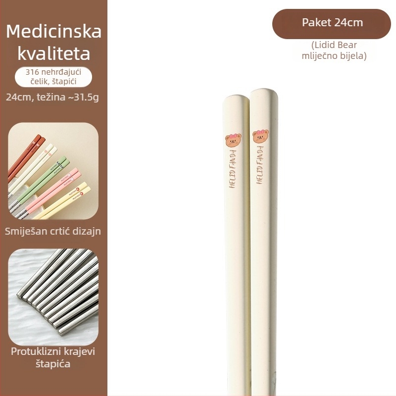 Štapići za jelo od 316 nerđajućeg čelika – otporni na visoke temperature, otporni na plijesan, protuklizni, po jedan par po osobi