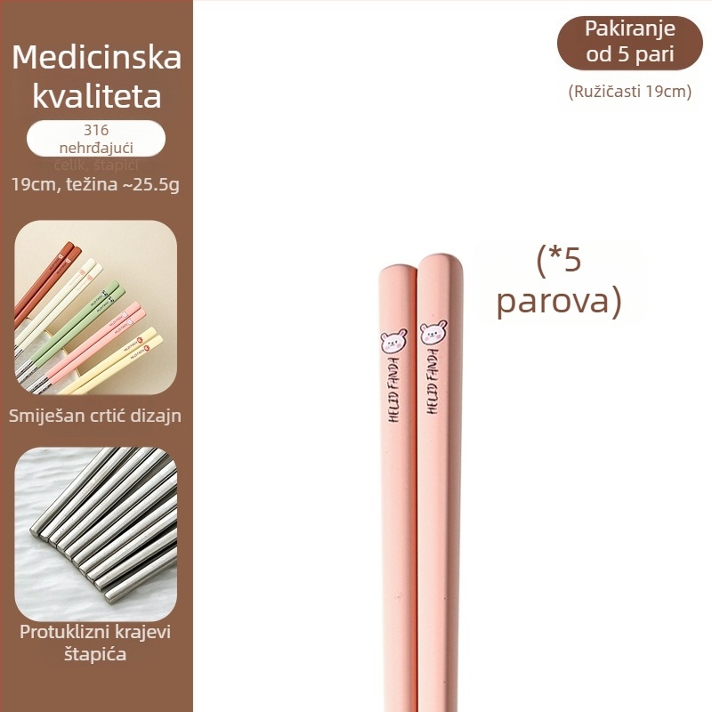 Štapići za jelo od 316 nerđajućeg čelika – otporni na visoke temperature, otporni na plijesan, protuklizni, po jedan par po osobi