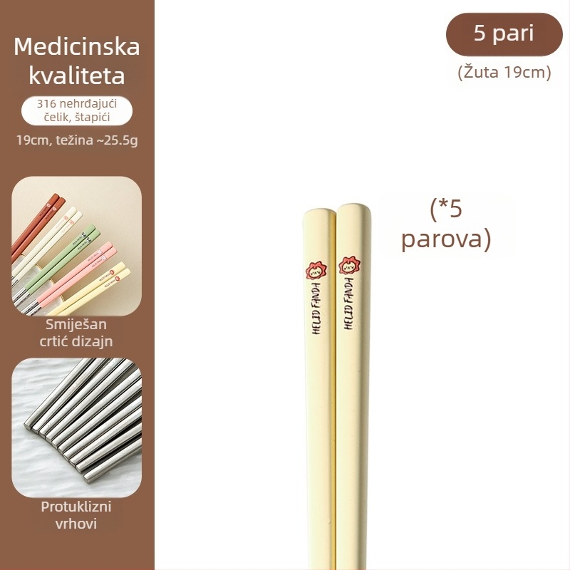 Štapići za jelo od 316 nerđajućeg čelika – otporni na visoke temperature, otporni na plijesan, protuklizni, po jedan par po osobi