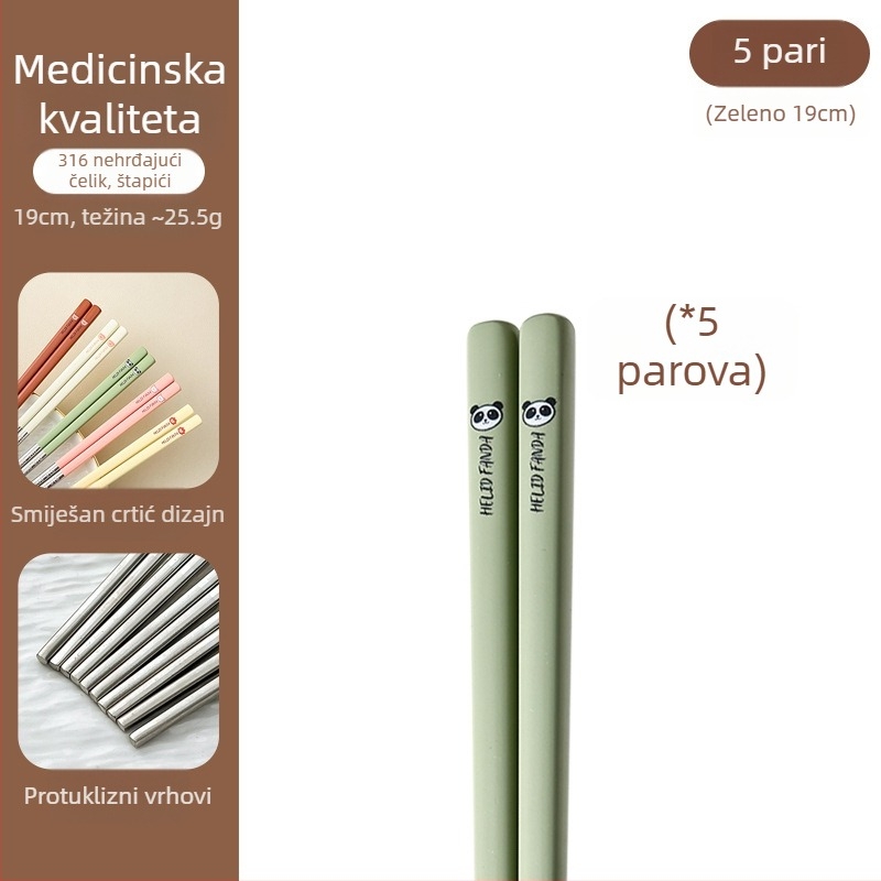 Štapići za jelo od 316 nerđajućeg čelika – otporni na visoke temperature, otporni na plijesan, protuklizni, po jedan par po osobi