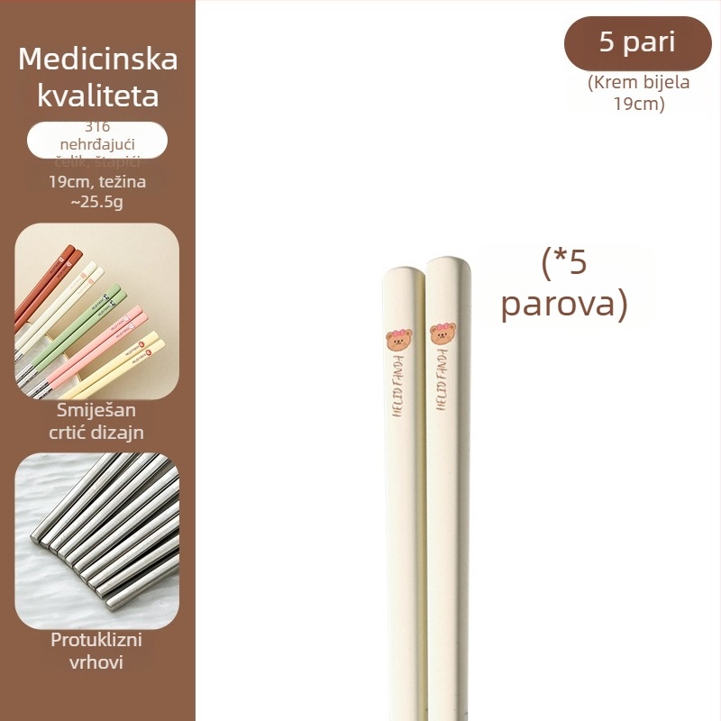 Štapići za jelo od 316 nerđajućeg čelika – otporni na visoke temperature, otporni na plijesan, protuklizni, po jedan par po osobi