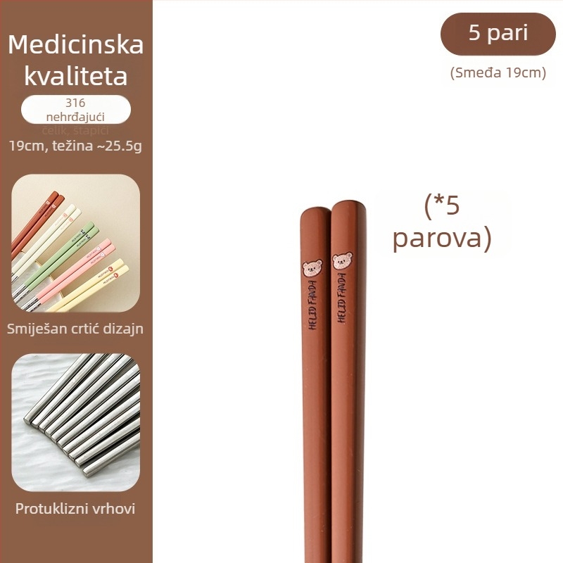 Štapići za jelo od 316 nerđajućeg čelika – otporni na visoke temperature, otporni na plijesan, protuklizni, po jedan par po osobi