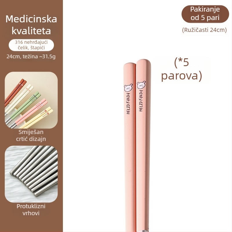 Štapići za jelo od 316 nerđajućeg čelika – otporni na visoke temperature, otporni na plijesan, protuklizni, po jedan par po osobi