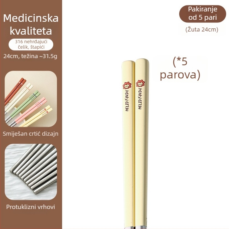 Štapići za jelo od 316 nerđajućeg čelika – otporni na visoke temperature, otporni na plijesan, protuklizni, po jedan par po osobi
