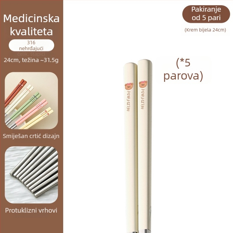 Štapići za jelo od 316 nerđajućeg čelika – otporni na visoke temperature, otporni na plijesan, protuklizni, po jedan par po osobi