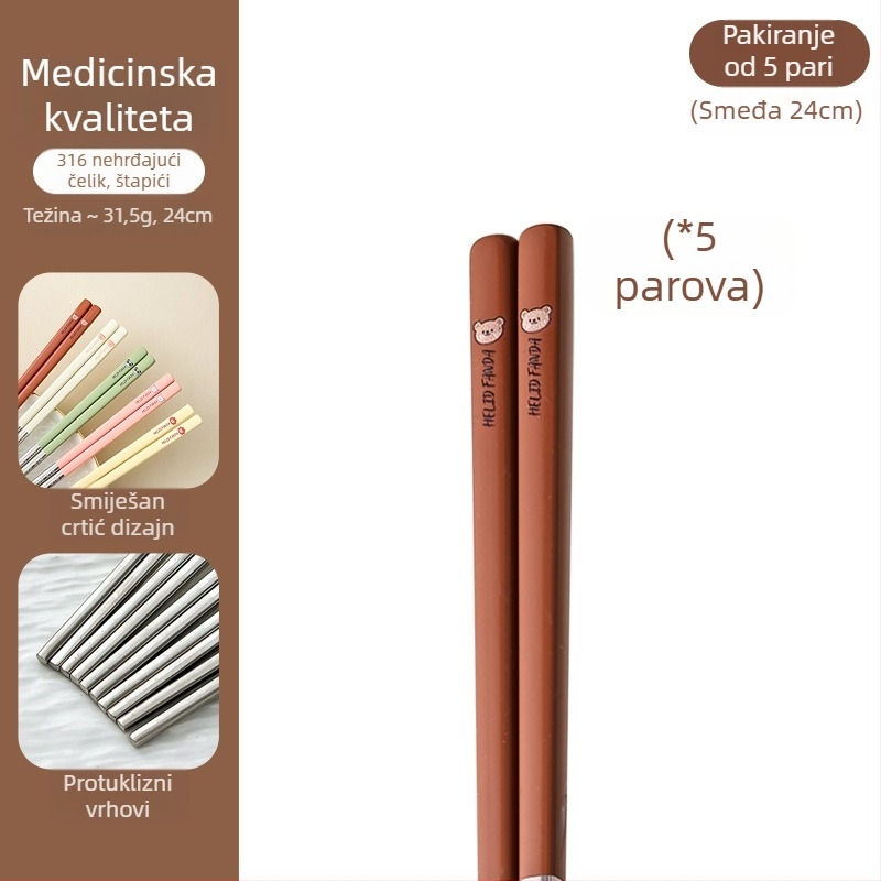 Štapići za jelo od 316 nerđajućeg čelika – otporni na visoke temperature, otporni na plijesan, protuklizni, po jedan par po osobi
