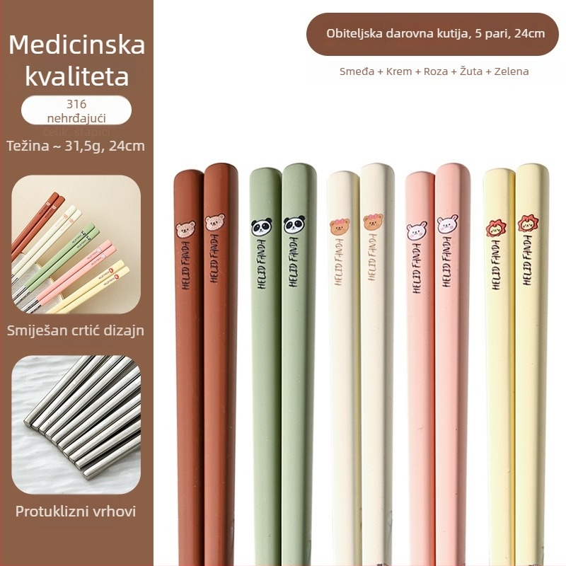 Štapići za jelo od 316 nerđajućeg čelika – otporni na visoke temperature, otporni na plijesan, protuklizni, po jedan par po osobi