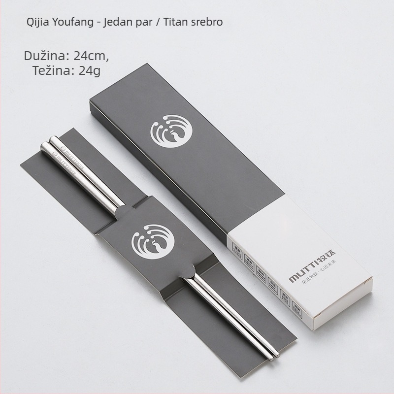 MUTTI Set titanijevog legura za kampiranje – štipaljke za jelo s protivkliznim poklon kutijom – za kuću i vanjsku upotrebu, ogledno poliran