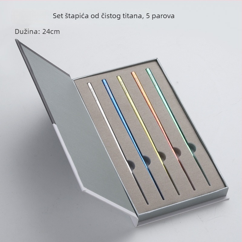 MUTTI Set titanijevog legura za kampiranje – štipaljke za jelo s protivkliznim poklon kutijom – za kuću i vanjsku upotrebu, ogledno poliran