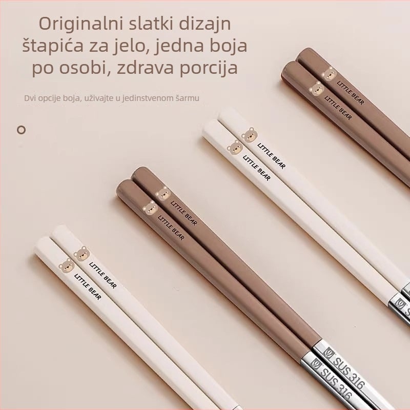 Paličice za jelo od nehrđajućeg čelika 316, protuklizne, antibakterijske, prehrambene kvalitete, 1 par