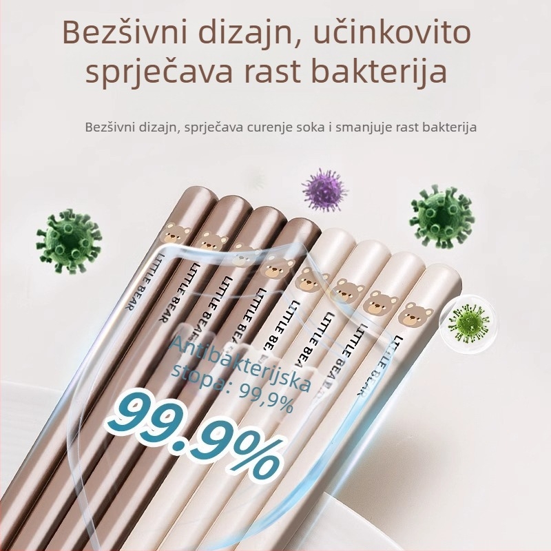 Paličice za jelo od nehrđajućeg čelika 316, protuklizne, antibakterijske, prehrambene kvalitete, 1 par