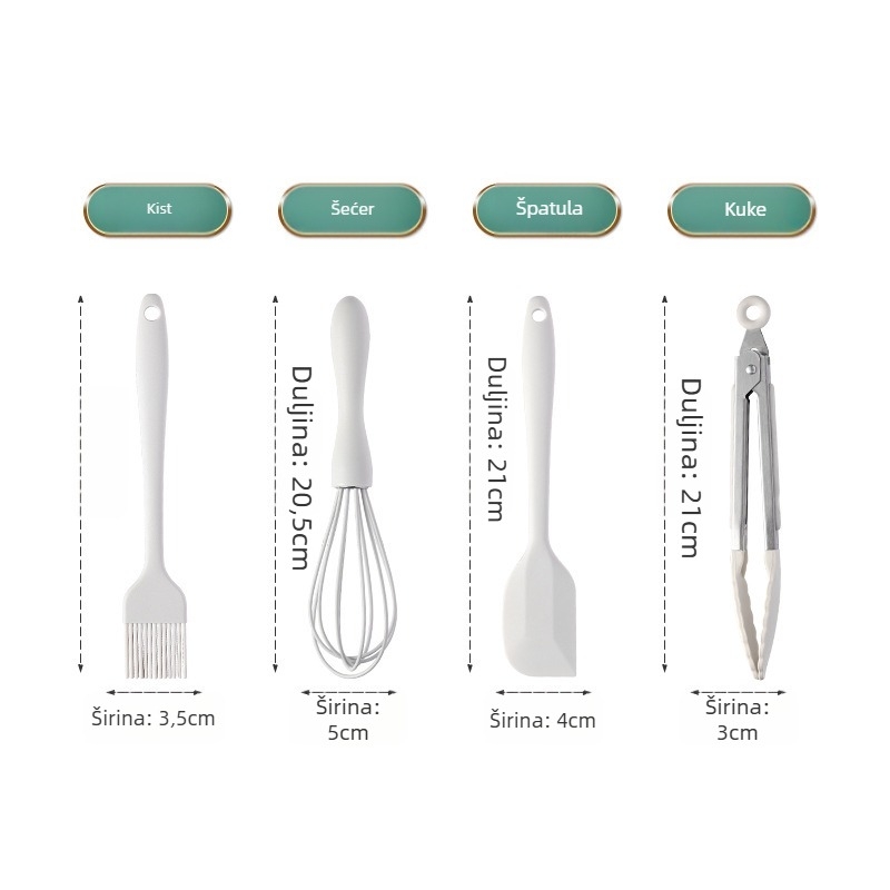 Zhituo nehrđajući čelik 6-dijelni set kuhinjskih alata za pečenje s bazom, mućnjak za jaja, sito za brašno, cedilo za jaja, nož za voće i škare