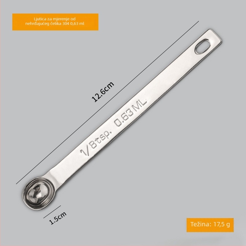 Skup mjernih žlica od nehrđajućeg čelika 304 s mjerama; zapremine 0.63/1.25/2.5/3.75/5/15 ml; sjajna površina