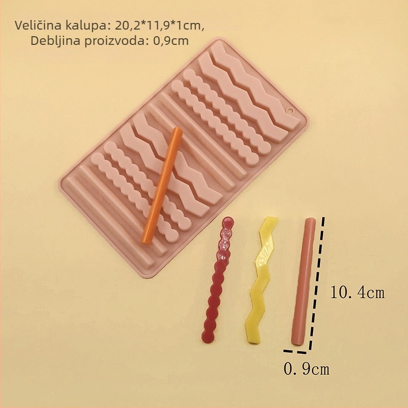 Set silikonskih kalupa za pečenje, 12 komada, dugi zavijeni i valoviti oblici za ukrašavanje torti