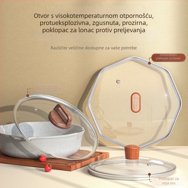 Weixiang univerzalni stakleni poklopac za posude i wok – debeli poklopac, otporan na visoke temperature