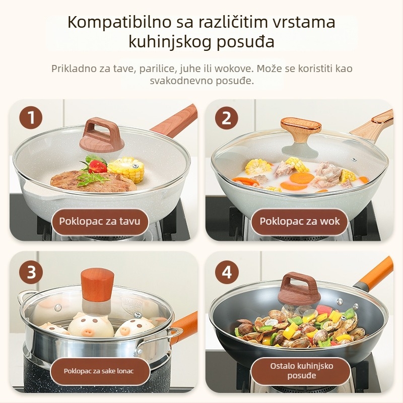 Weixiang univerzalni stakleni poklopac za posude i wok – debeli poklopac, otporan na visoke temperature