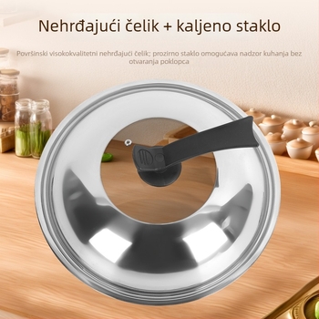Poklop za lonac od nehrđajućeg čelika; debeli stakleni poklop; prozračni kombinirani poklop (Materijal: Nehrđajući čelik; Model: Kombinacijski poklopac; Težina: 365 g; Stil: Moderno jednostavno)