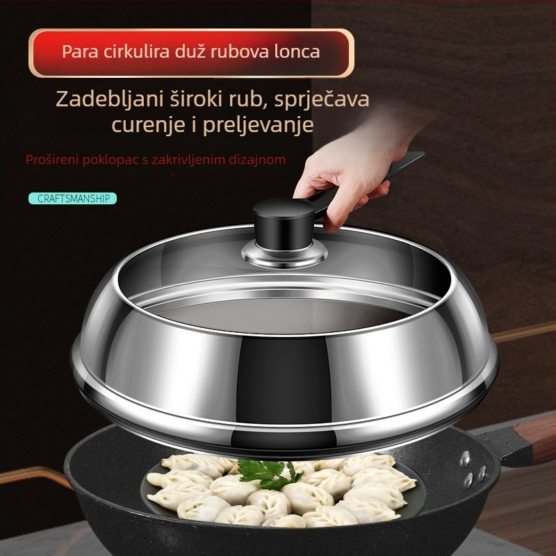 Poklop od nehrđajućeg čelika s prozirnim staklom, uzdignuti dizajn, izolirana drvena drška, 970 g