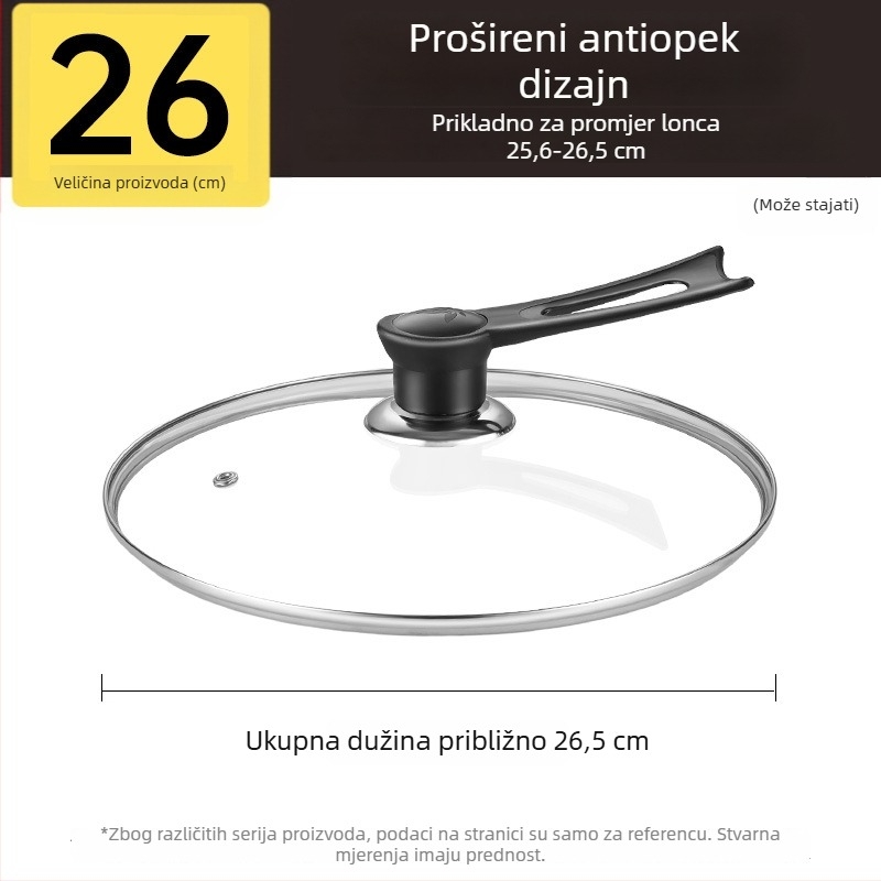 Poklop za lonac, kaljeno staklo, otporno na visoke temperature, univerzalna prilagodba, prehrambena sigurnost