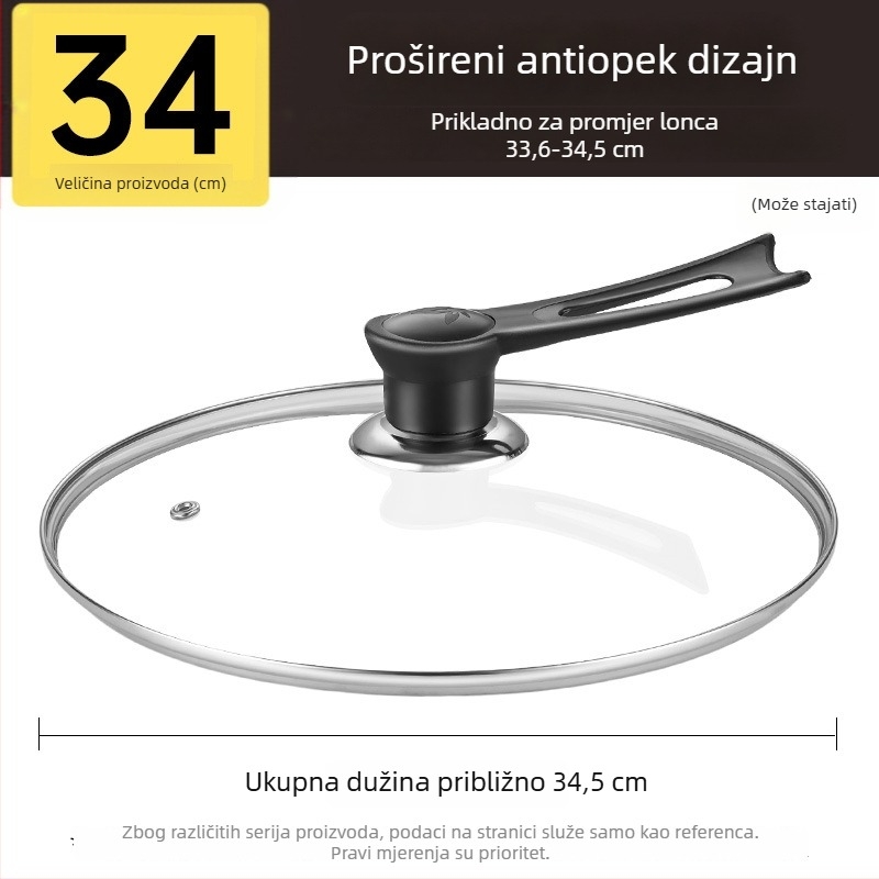 Poklop za lonac, kaljeno staklo, otporno na visoke temperature, univerzalna prilagodba, prehrambena sigurnost