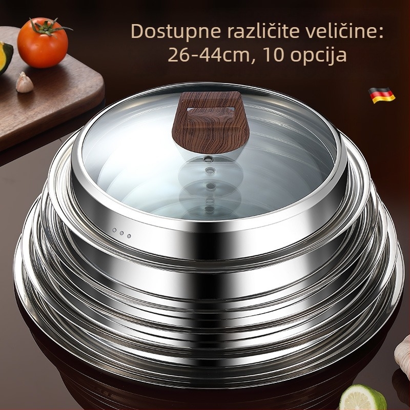 Kružni poklopac od kaljenog stakla za wok, nehrđajući čelik, otporan na visoke temperature, univerzalni