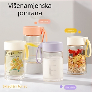 Staklena čaša od borosilikatnog stakla, moderni minimalistički dizajn, mogućnost prilagodbe logotipa, s užetom za nošenje