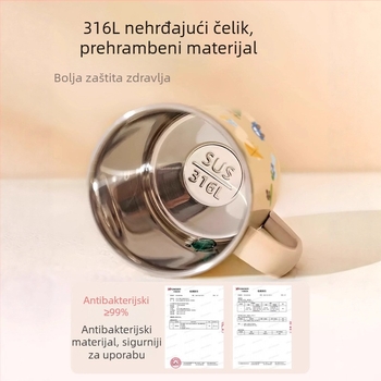 Dječja čaša za mlijeko od 316 nerđajućeg čelika s ručkom, poklopcem i mjernom skalom