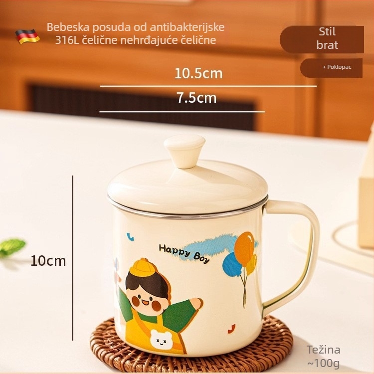 Dječja čaša za mlijeko od 316 nerđajućeg čelika s ručkom, poklopcem i mjernom skalom