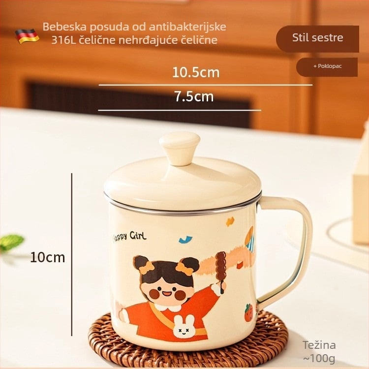 Dječja čaša za mlijeko od 316 nerđajućeg čelika s ručkom, poklopcem i mjernom skalom