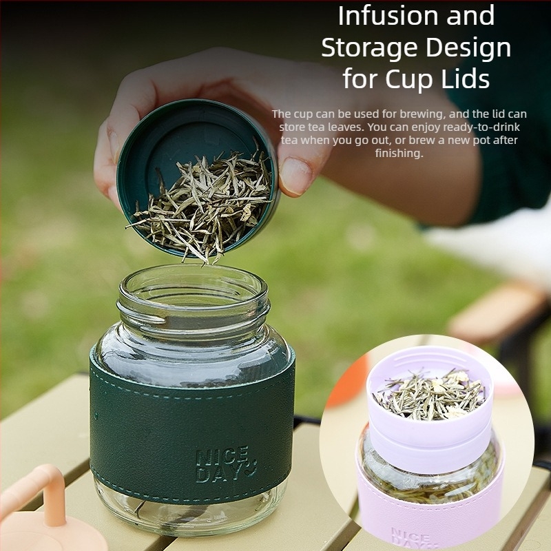 Prijenosna staklena čaša s poklopcem – nepropusna, otporna na visoke temperature, kompaktni kružni dizajn